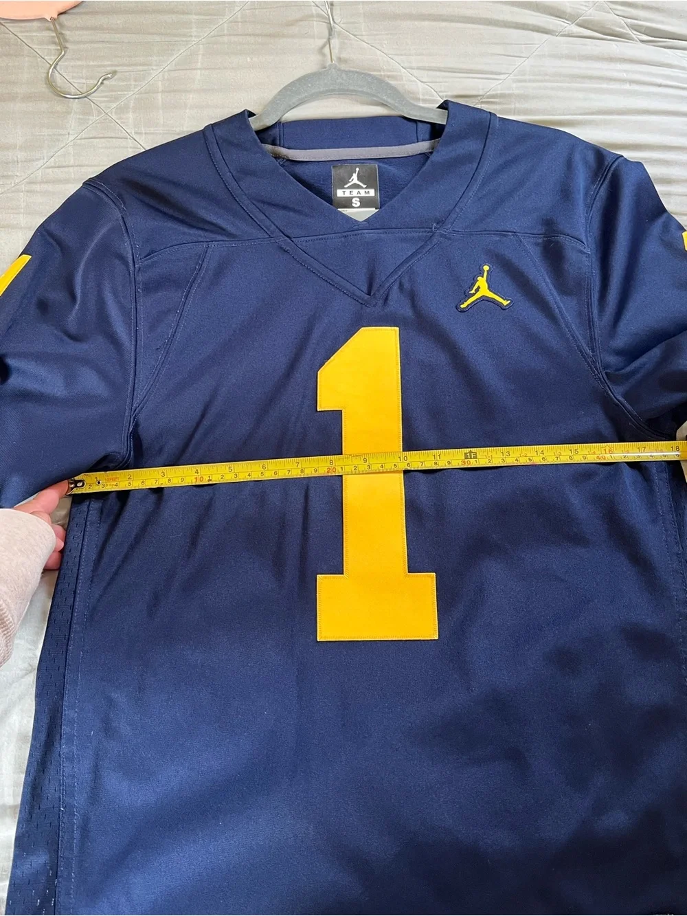 Jordan Navy and Yellow Football Jersey with Number 1